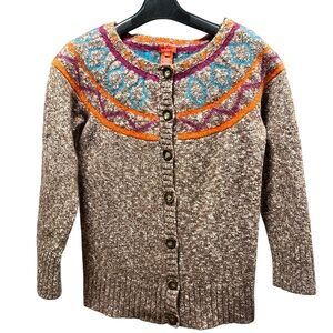 Sundance Wool Blend Button Up Sweater with Colorful Design S-M